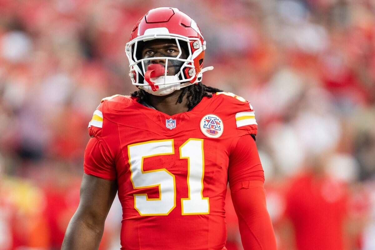 Kansas City Chiefs defensive end R. Mason Thomas (51) lines up on defense in the first half of the Chiefs preseason game vs. the Seattle Seahawks, on Friday, August 28, 2026, at Arrowhead Stadium.