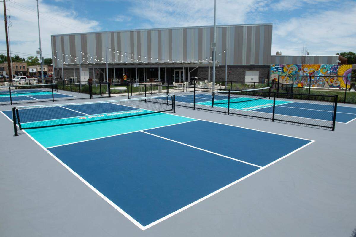 New outdoor recreation spaces, including pickleball courts, are part of the updated Lenexa Old Town Activity Center.