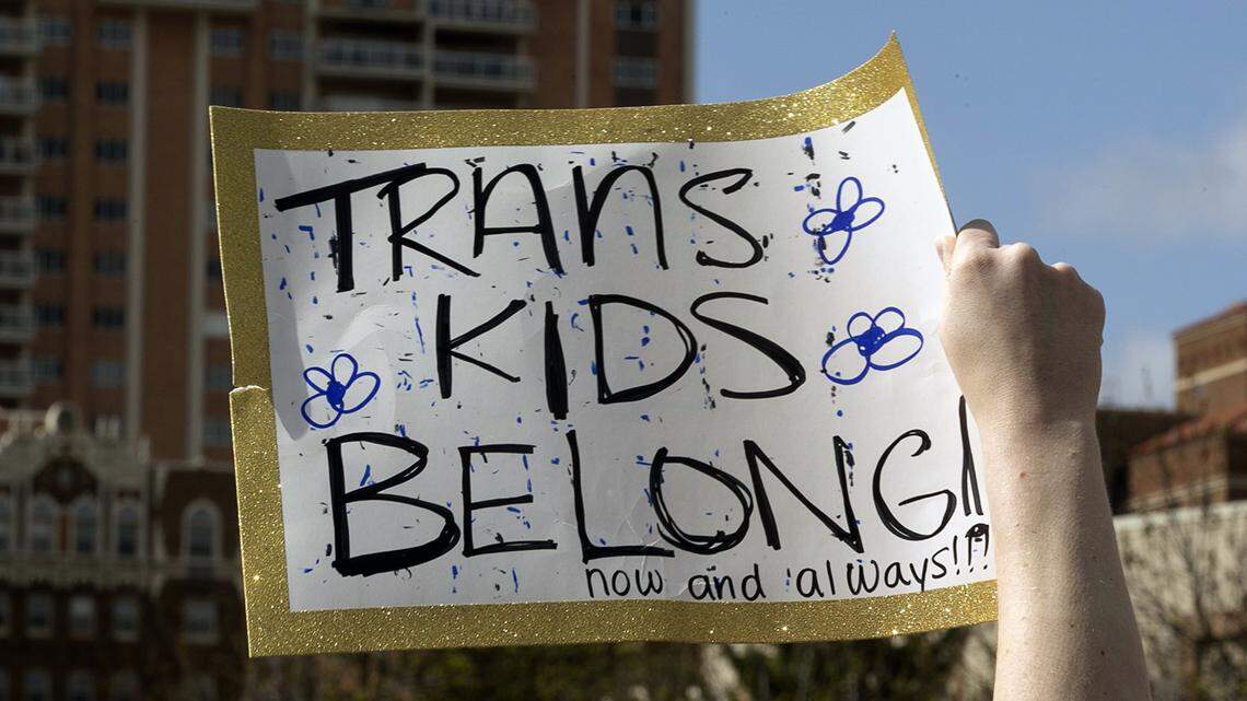 Transgender friends, family and communities gathered Sunday, April 16 at Mill Creek Park on the plaza to protest.