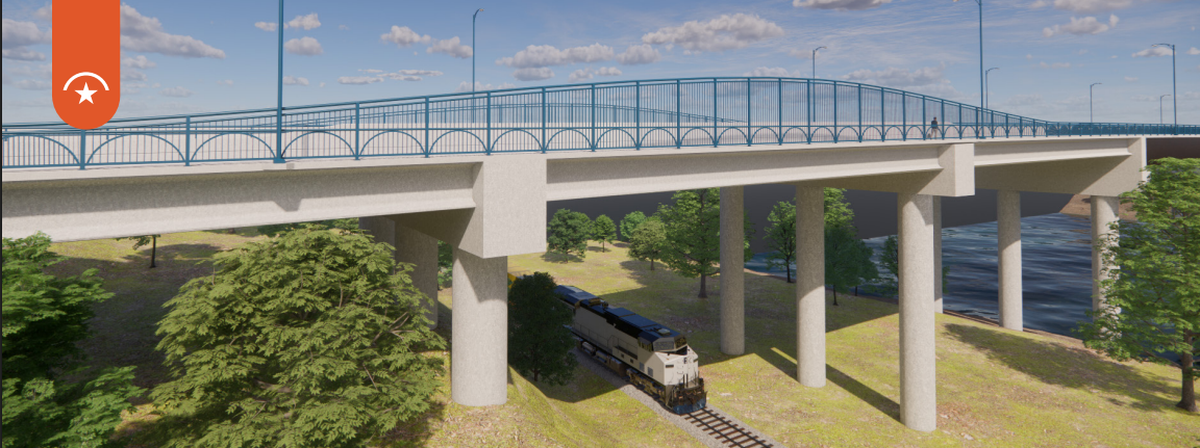 The new Centennial Bridge, near Leavenworth, will allow both trains and ships to pass underneath, as shown in this KDOT rendering.