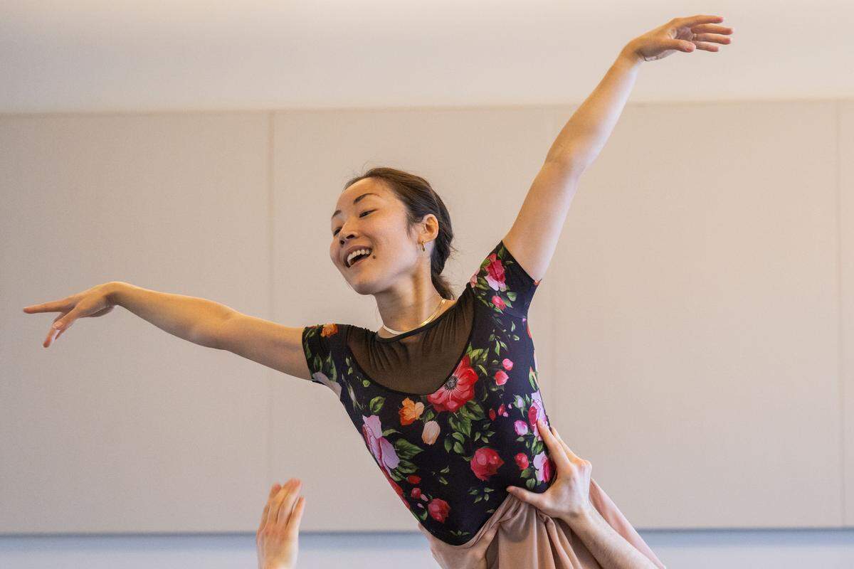 Naomi Abercrombie, a dancer with The Kansas City Ballet, rehearses for The Great Gatsby, on Tuesday, April 21, 2026, in Kansas City. Abercrombie has been dancing for the company since 2019.