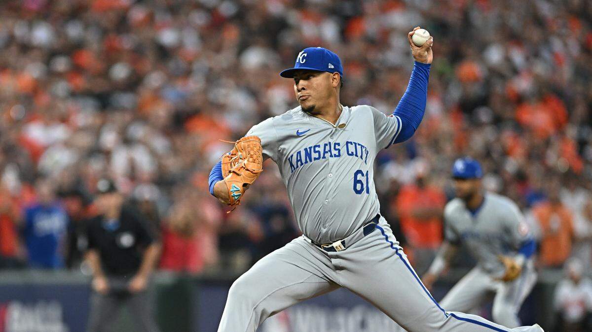 Kansas City Royals pitcher Angel Zerpa (61) throws a pitch against the Baltimore Orioles in the fifth inning in Game 2 of the Wild Card round at Oriole Park at Camden Yards on Oct. 2, 2024.
