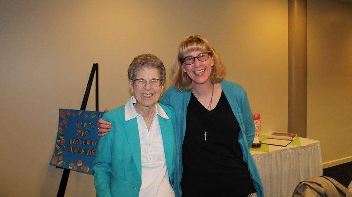 Janice Phelan with her mom, Claudine Corder, during her 90th birthday party.