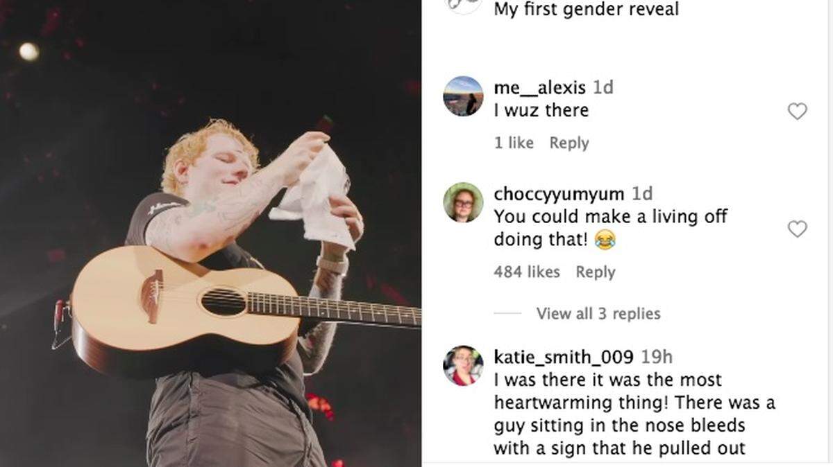 Ed Sheeran read a gender reveal during his concert Saturday at GEHA Field at Arrowhead Stadium.