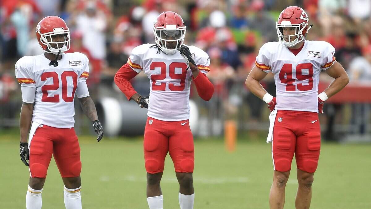 Two-thirds of this Chiefs defensive secondary trio, Chiefs safeties Eric Berry (center) and Daniel Sorensen (right), are sidelined because of injuries as the season draws nearer.