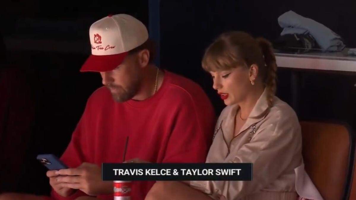 The Chiefs’ Travis Kelce with Taylor Swift at Game 4 of the Stanley Cup Final.