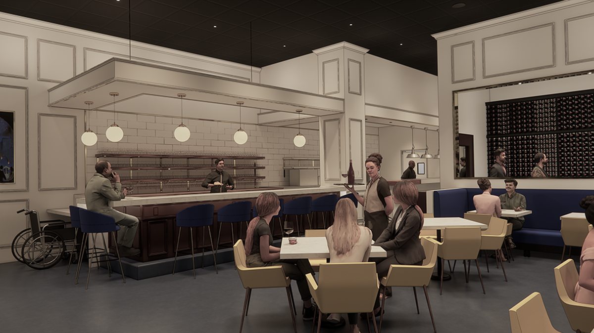 A rendering shows the interior of the new Vintage ’78 Wine Bar.