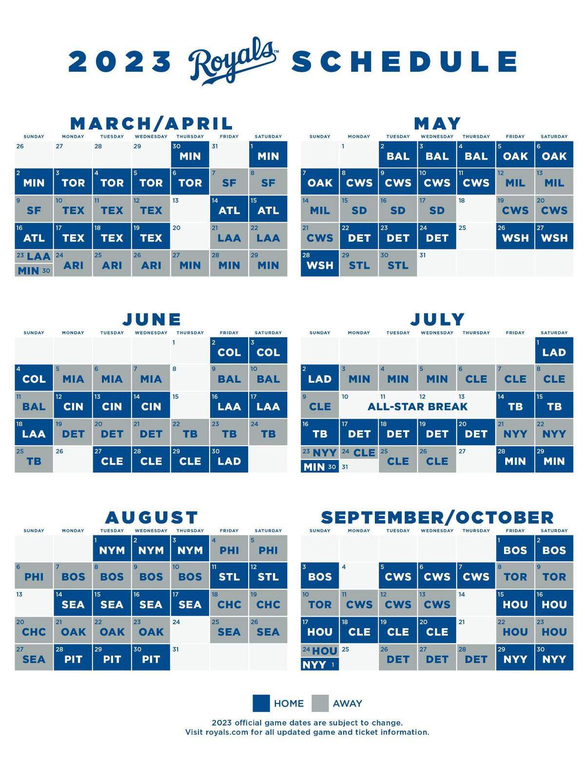 The Royals’ 2023 schedule.