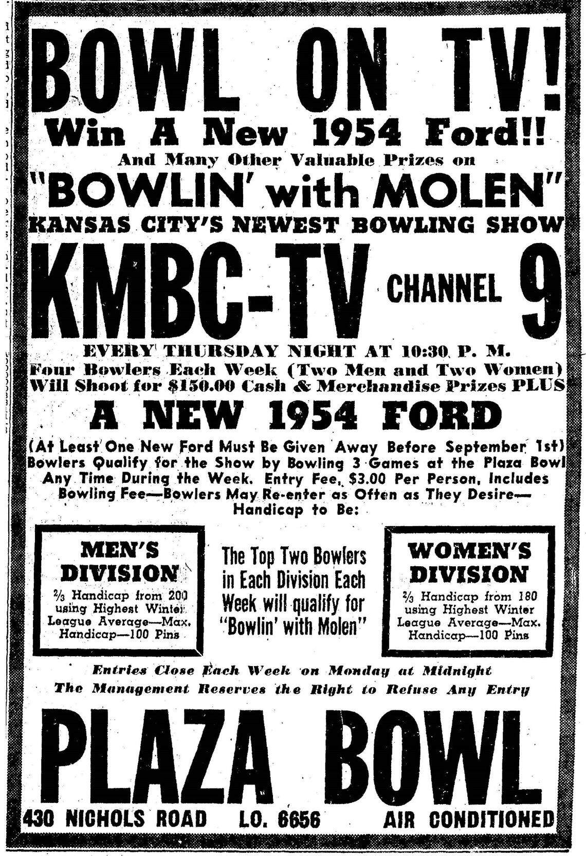 “Bowlin’ With Molen” advertisement.