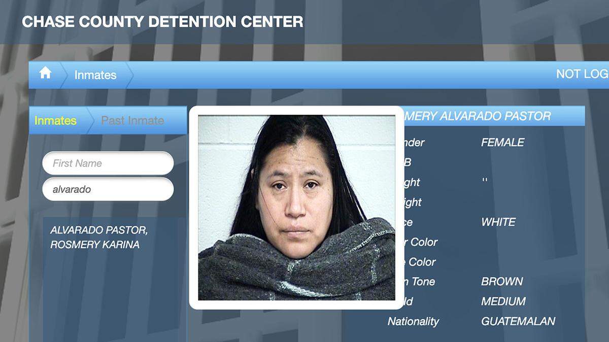 A screenshot of Rosi Alvarado’s booking photo after being arrested by ICE at an immigration meeting in Kansas City.