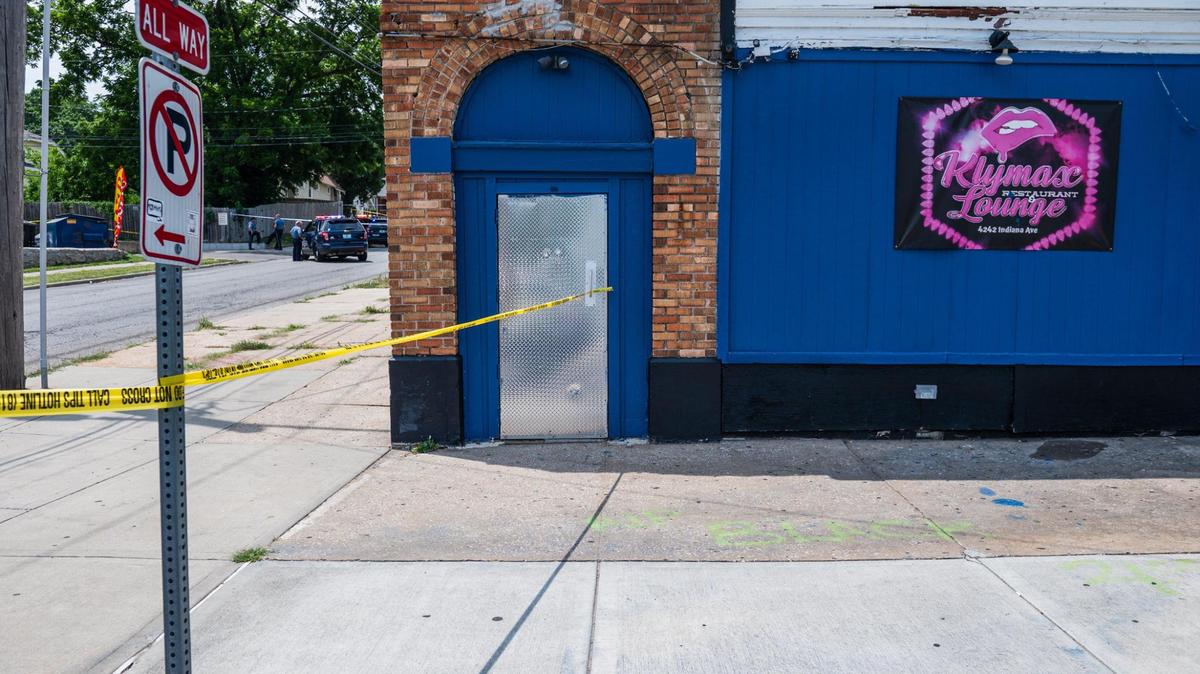 Police tape blocks off the corner of 43rd Street and Indiana Avenue near Klymax Lounge as police investigate a scene where one person was killed following a shooting near 43rd Street and College Avenue on Friday, June 30, 2023, in Kansas City. Kylmax Lounge was the scene of a deadly shooting in May where three people died and two were injured.
