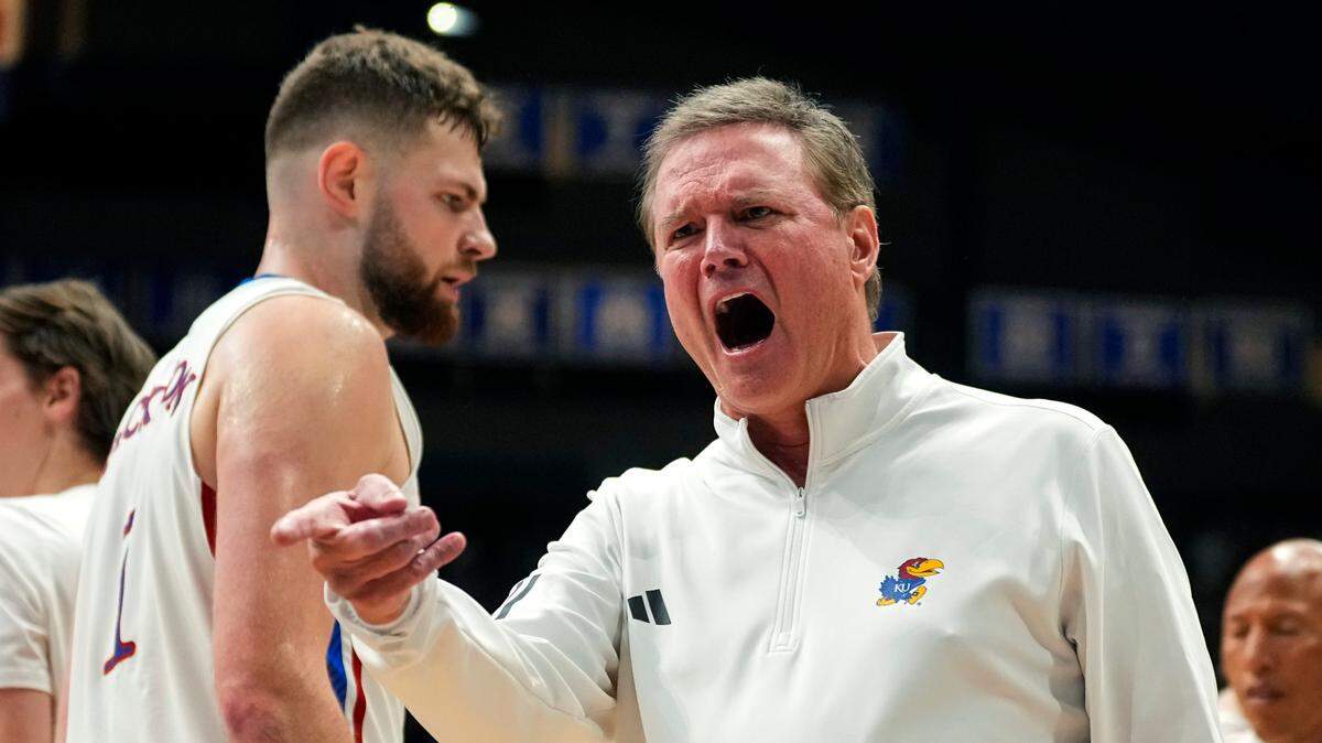 Kansas Jayhawks coach Bill Self reacts to a foul during the second half against the Missouri Tigers at Allen Fieldhouse on Dec. 9, 2023.