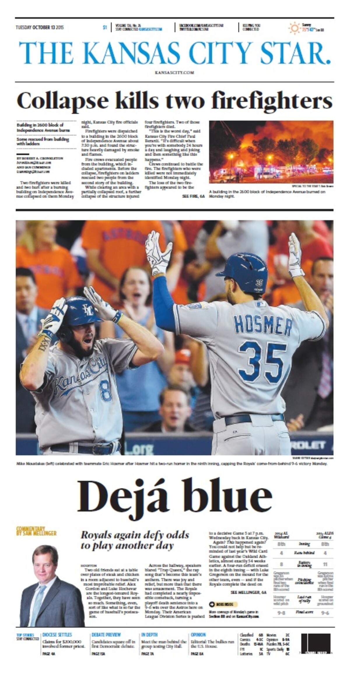 The front page of The Kansas City Star the day after the Royals beat the Astros in Game 4 of the American League Division Series on Oct. 12, 2015.