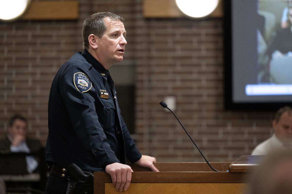 Eric McCullough, Chief of Police for Prairie Village, discusses concerns about an exotic pet ordinance under discussion at the Prairie Village City Council meeting on Monday, Jan. 5, 2025. The discussion stems from new a residents’ request to keep a spider monkey as a pet. 