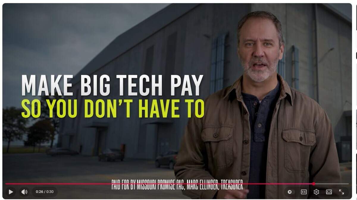 A new advertisement claims that a Missouri proposal to replace the state income tax with expanded sales taxes would fix a “big tech loophole” responsible for porn and data centers, a remarkable suggestion that opponents have called false.