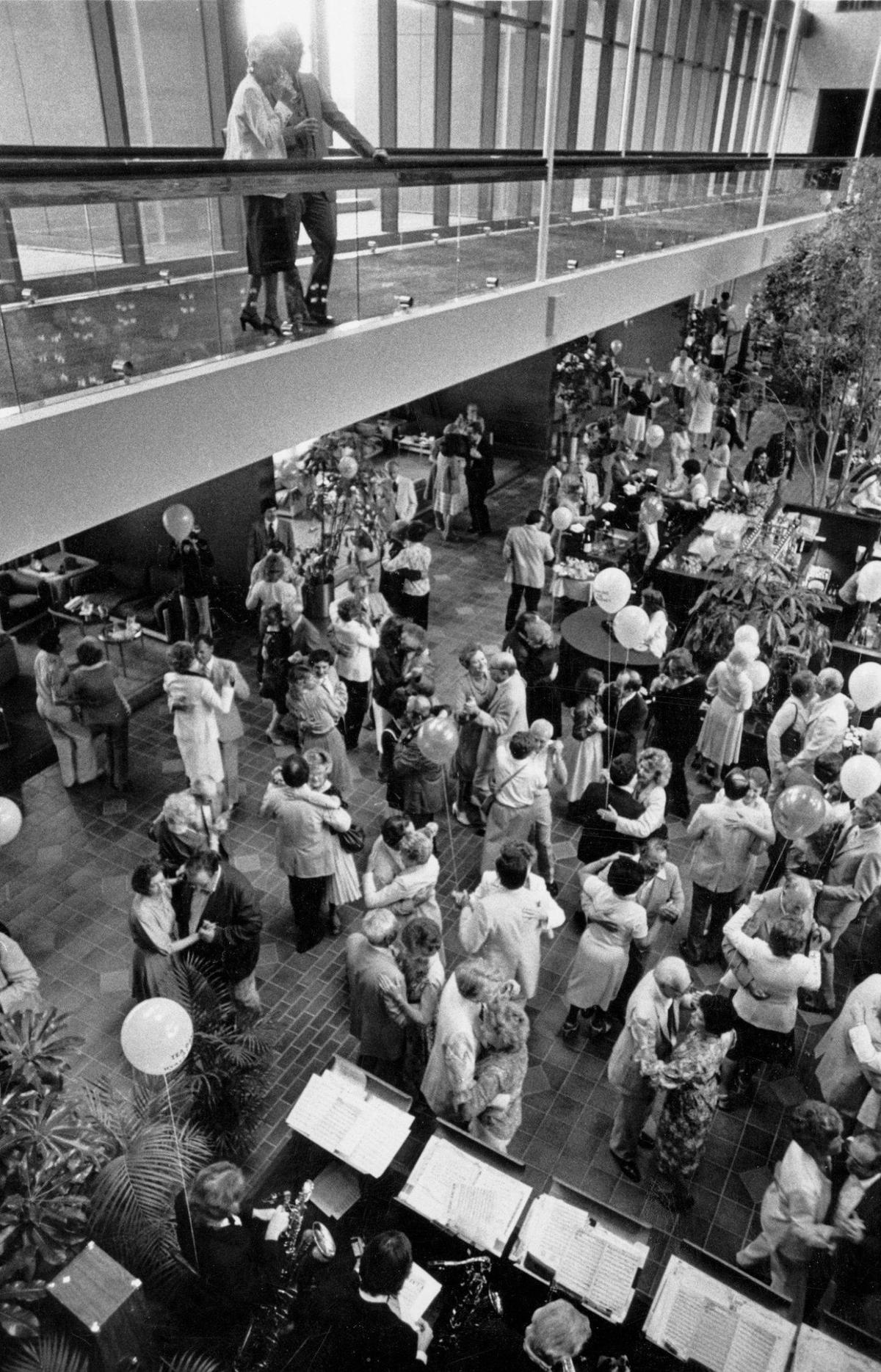 The Hyatt Regency’s first tea dance about two months before the disaster. The second-floor walkway overlooks the dance.