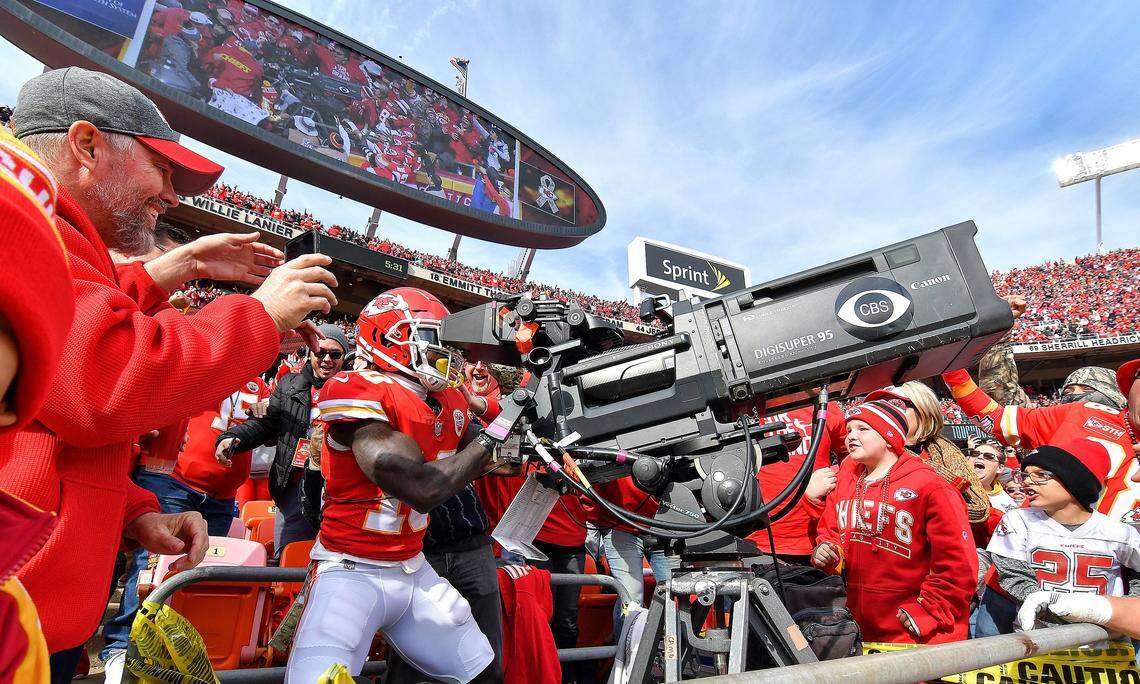 Kansas City Chiefs wide receiver Tyreek Hill took control of the end zone television camera after scoring a touchdown on a pass from quarterback Patrick Mahomes in the second quarter against the Arizona Cardinals in Kansas City. It was Mahomes’ 31st touchdown pass of the 2018 regular season.