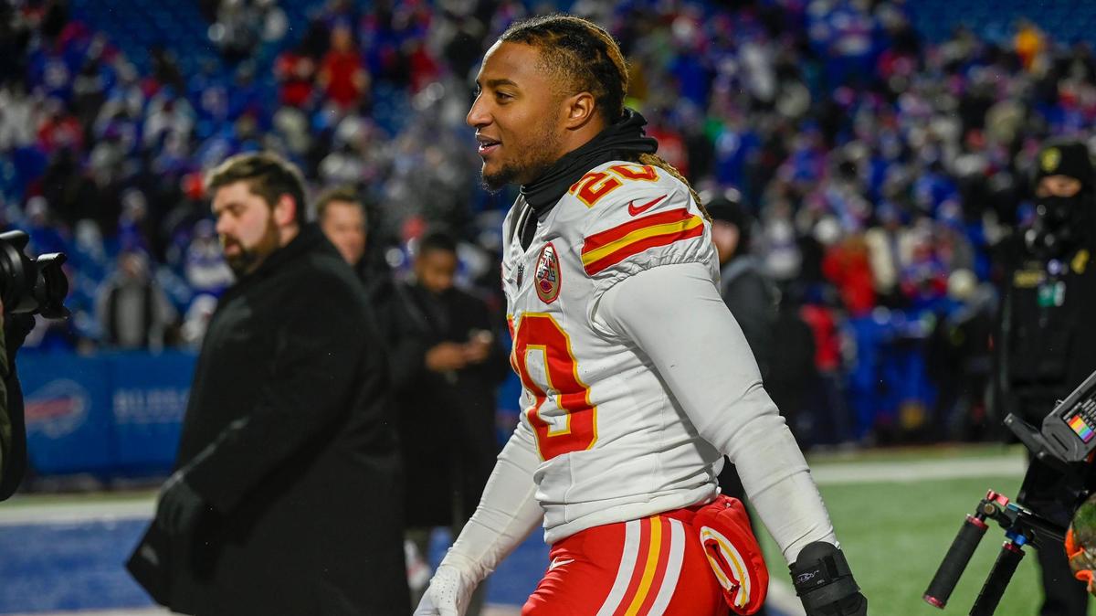 Kansas City Chiefs safety Justin Reid (20) smiles after the Chiefs defeated the Buffalo Bills, 27-24, in the AFC Divisional Round playoff game at Highmark Stadium on Sunday, Jan. 21, 2024, in Orchard Park, New York.