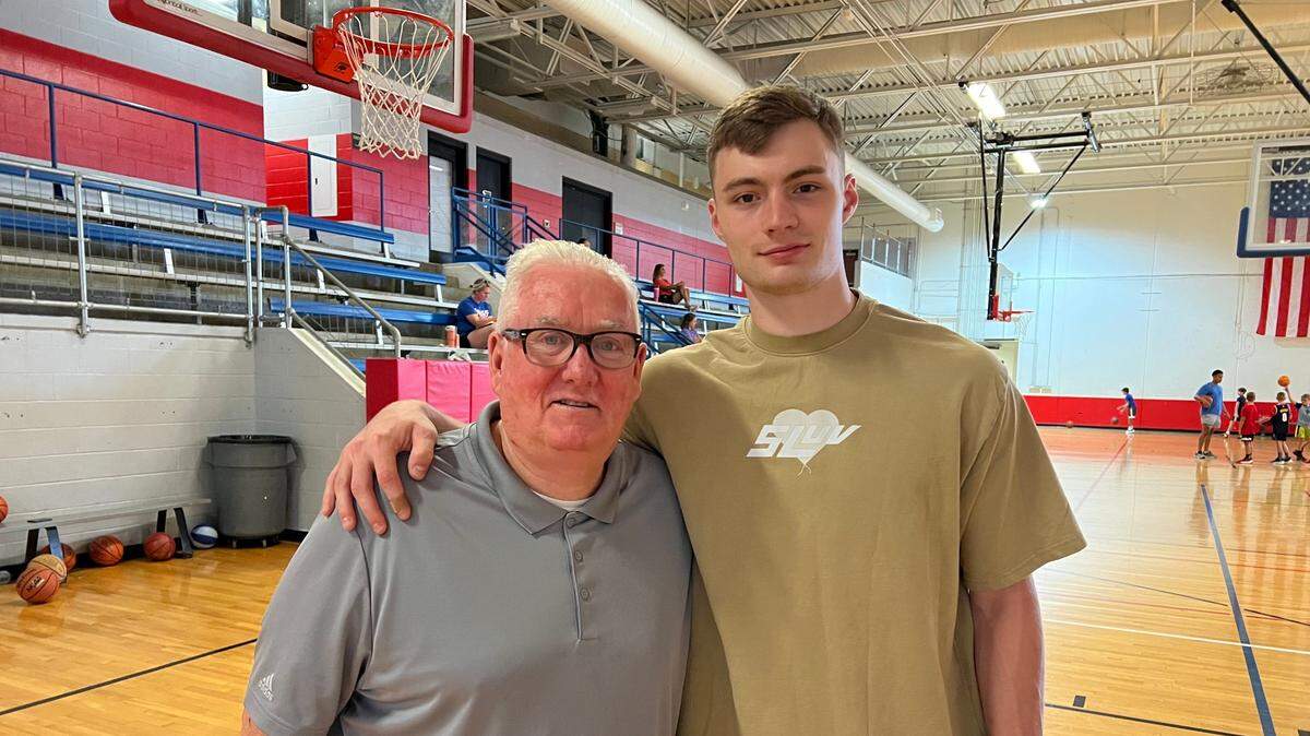 Christian Braun of KU and Denver Nuggets fame is working camp this week with his high school coach, Ed Fritz, at Drive Five in Overland Park.