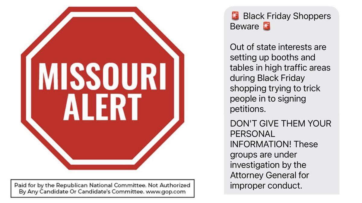A scary text message is trying to scare people away from petition gatherers on Black Friday. It’s false. Don’t let dark money steal our elections.