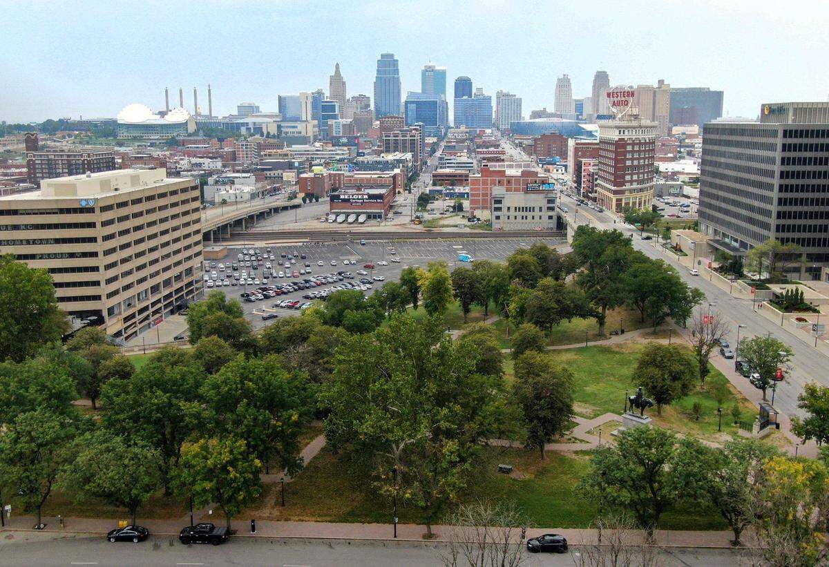 Washington Square Park, 100 E. Pershing Rd. is 5-acre park located east of Union Station and north of Crown Center. The location is being discussed as a possible site for the Kansas City Royals downtown stadium. 082024.