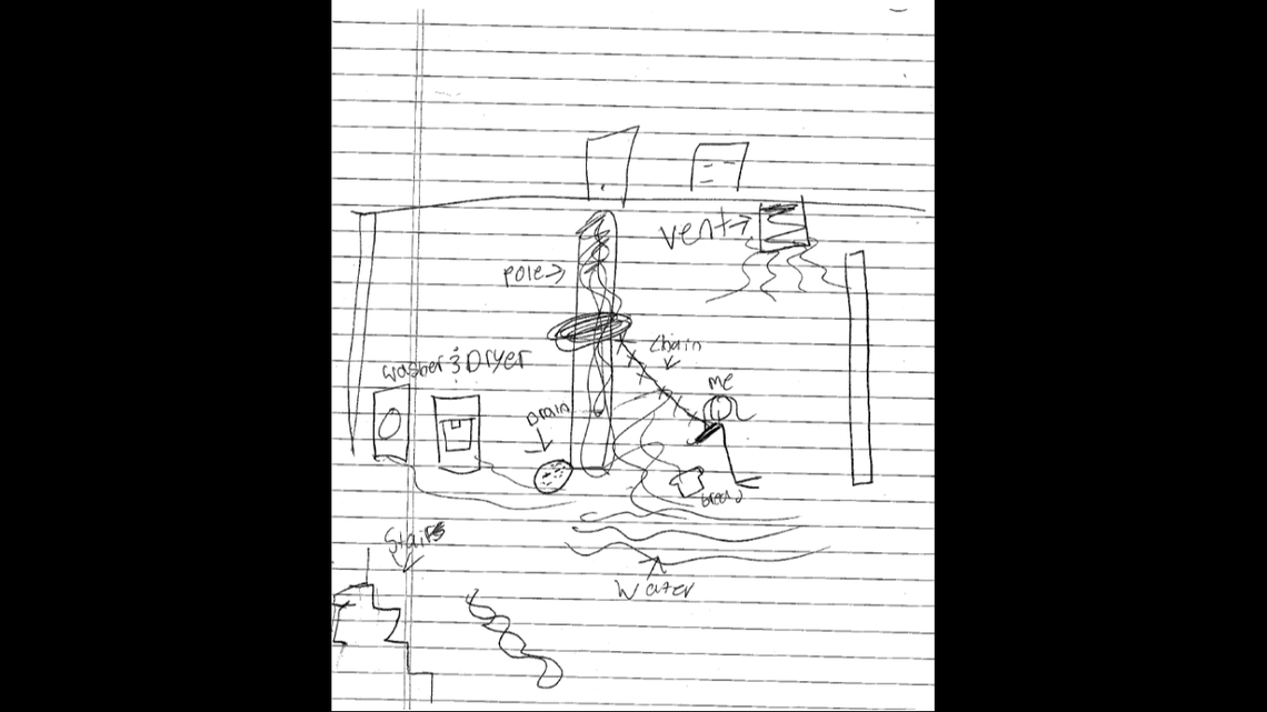 A drawing of David Boyd’s basement provided by the victim.