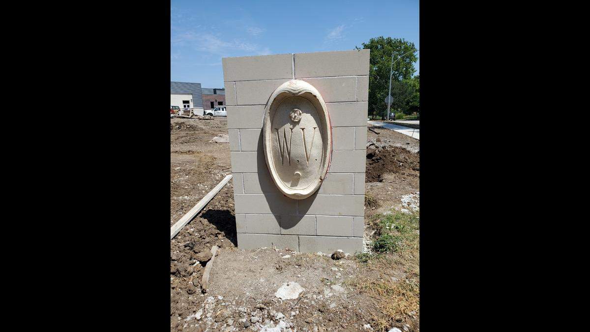 A monument stands on the southwest corner of the new Westwood View Elementary School.