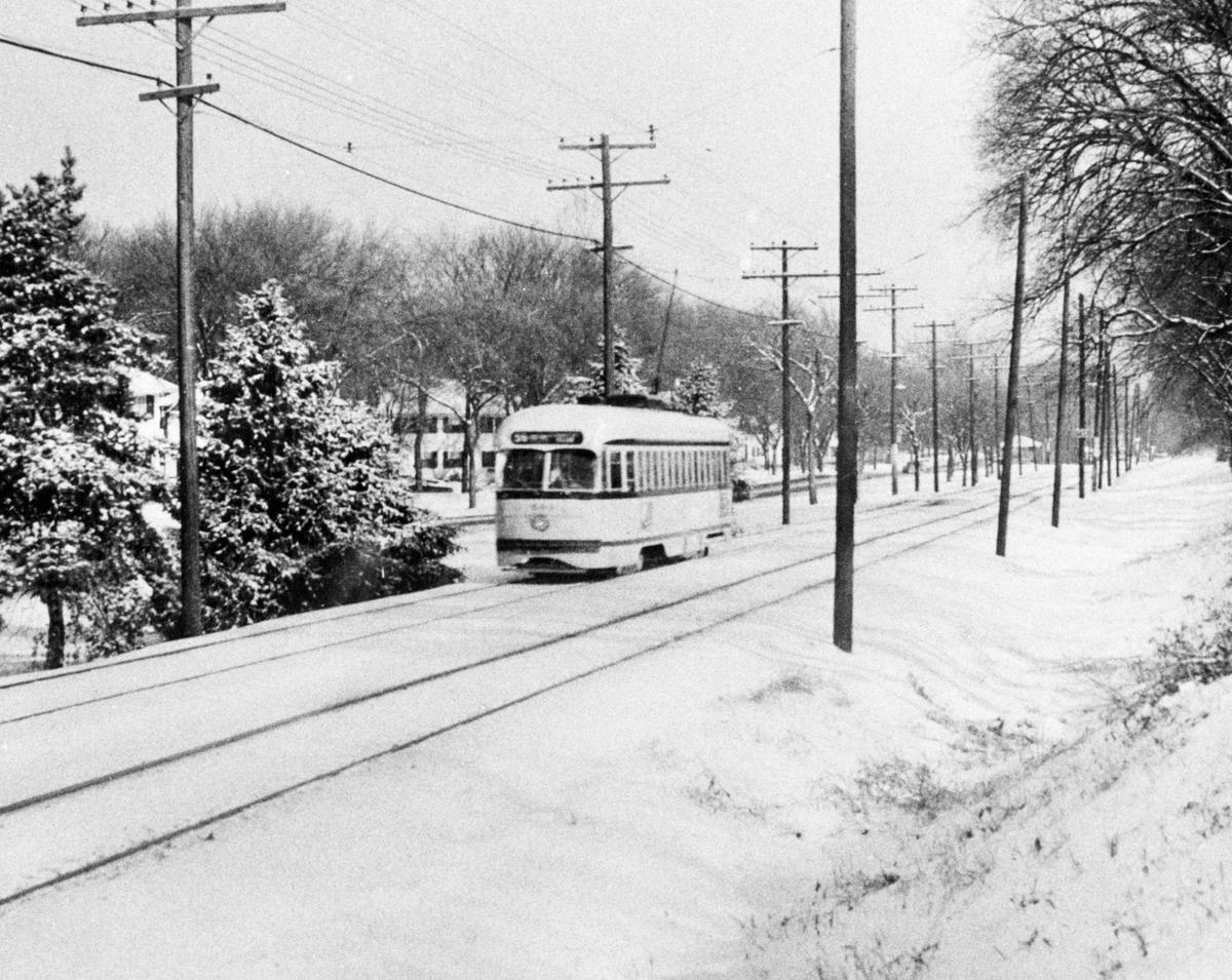 The end of street cars in Kansas city, at least for several decades. This car shown at 63rd and Troost was photographed on its last day of operation on November 27, 1956.