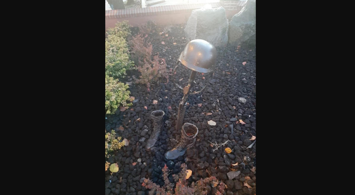 A veterans statue outside Hope Faith shelter in Kansas City was vandalized Friday night. It was installed about two years ago.