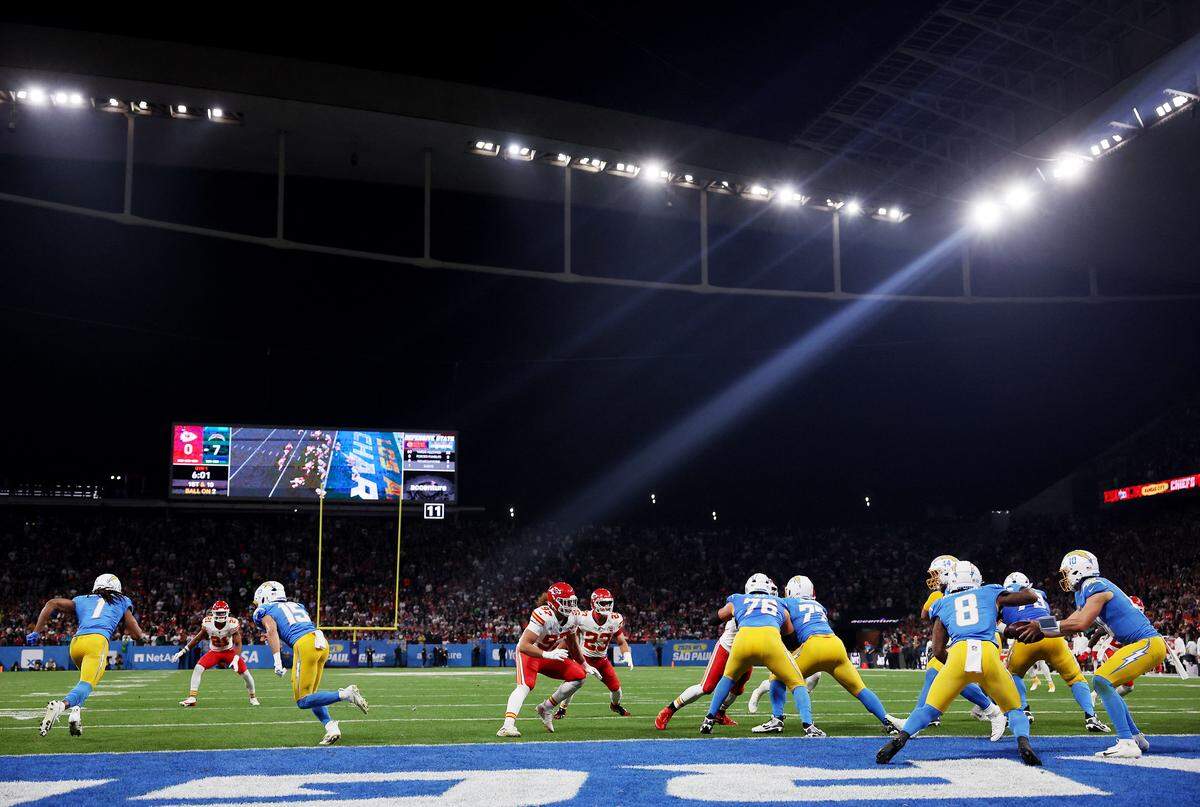 The Kansas City Chiefs played the Los Angeles Chargers in an NFL season opener at Corinthians Arena in Sao Paulo, Brazil, on Friday, Sept. 5, 2025.
