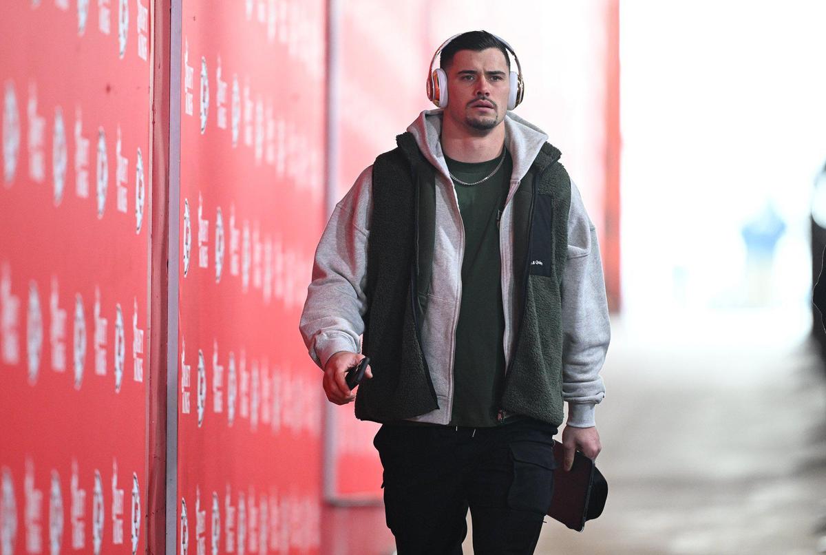 Kansas City Chiefs linebacker Drue Tranquill arrives before the AFC Divisional Round playoff game on Saturday, Jan. 18, 2025, at GEHA Field at Arrowhead Stadium.