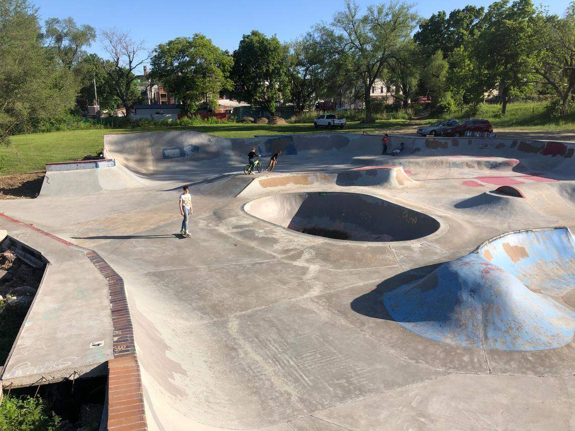Skaters took leftover cement, pool walls and bricks to slowly build the skate park over 10 years.