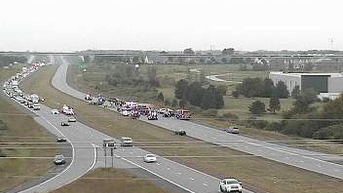 A traffic camera shows the aftermath of a fatal crash that was reported Friday afternoon on Kansas 7 at 83rd Street.