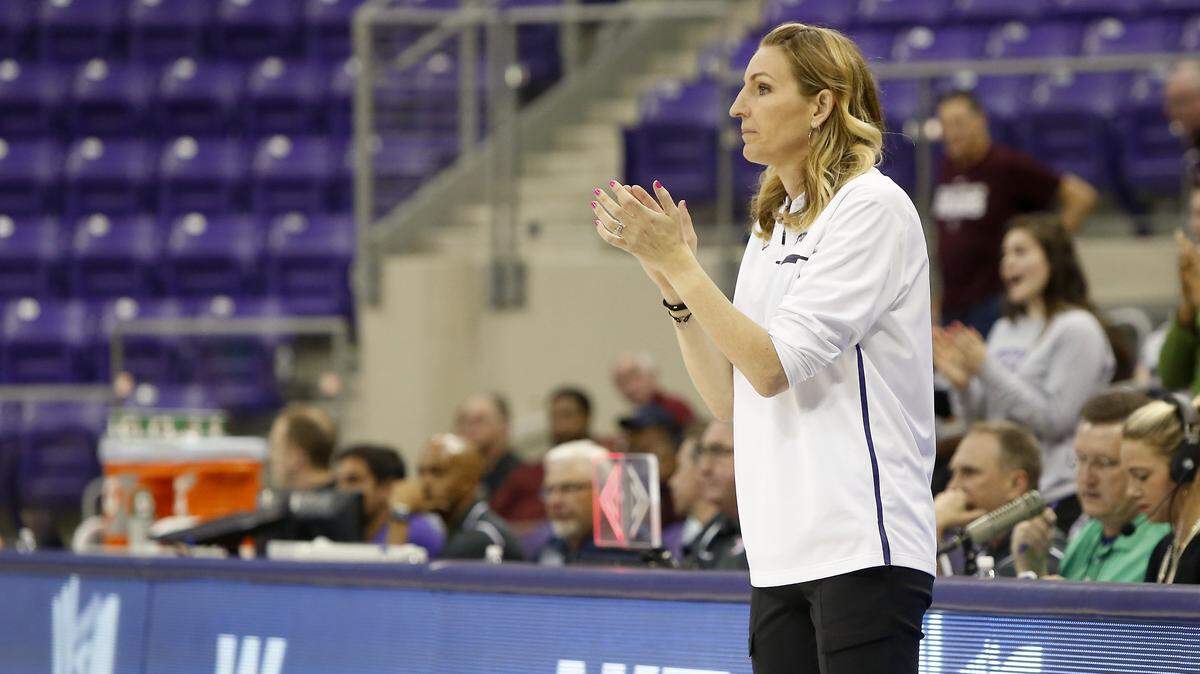 TCU head coach Raegan Pebley claps at the conclusion of an 86-51 win against Missouri State in the NIT women’s tournament game at Schollmaier Arena in Fort Worth, Texas on Saturday, March 17, 2018. TCU won 86-51.