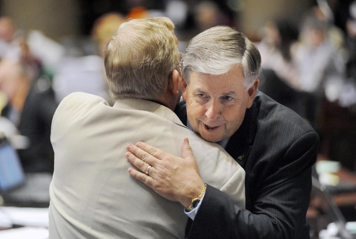 On the last day of the regular legislative session in 2010, Mike Parson, then a state representative, hugged then-Rep. Bill Deeken of Jefferson City.