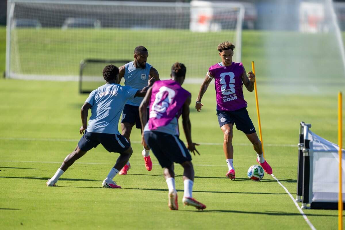 England's national team practices on Victory Field at Swope Soccer Village, Saturday, June 13, 2026, in Kansas City. The team will call Prairie Village home during the World Cup.