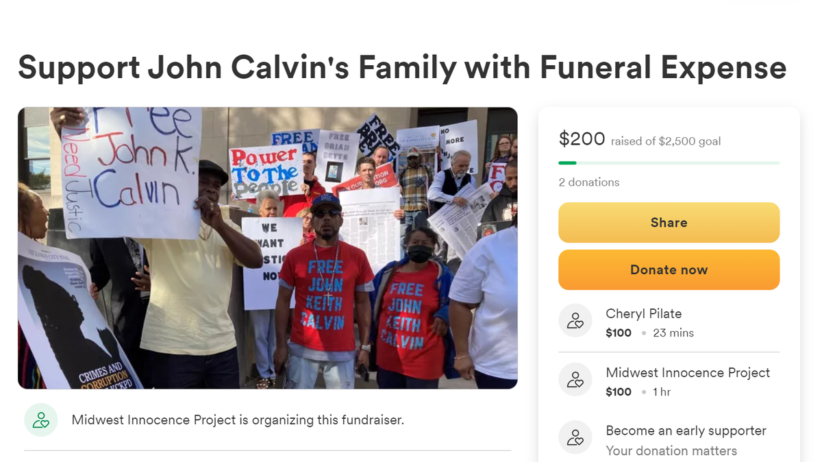 A GoFundMe page aiming to raise funds for John Calvin’s family says the former Kansas prisoner “died an innocent man.”