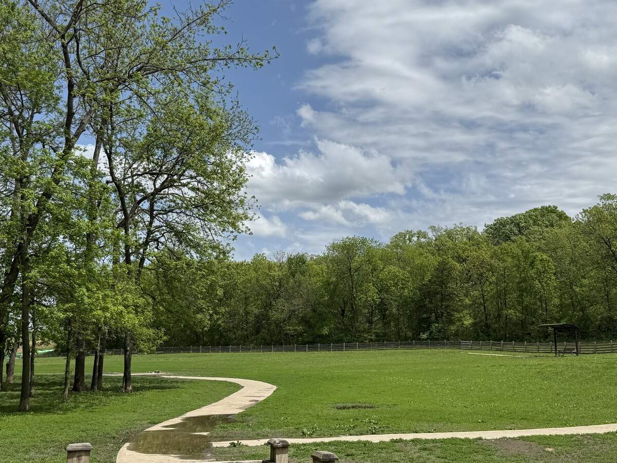 Leawoof Dog Park before excavations for the Lockton Headquarters development began on April 27, 2026.