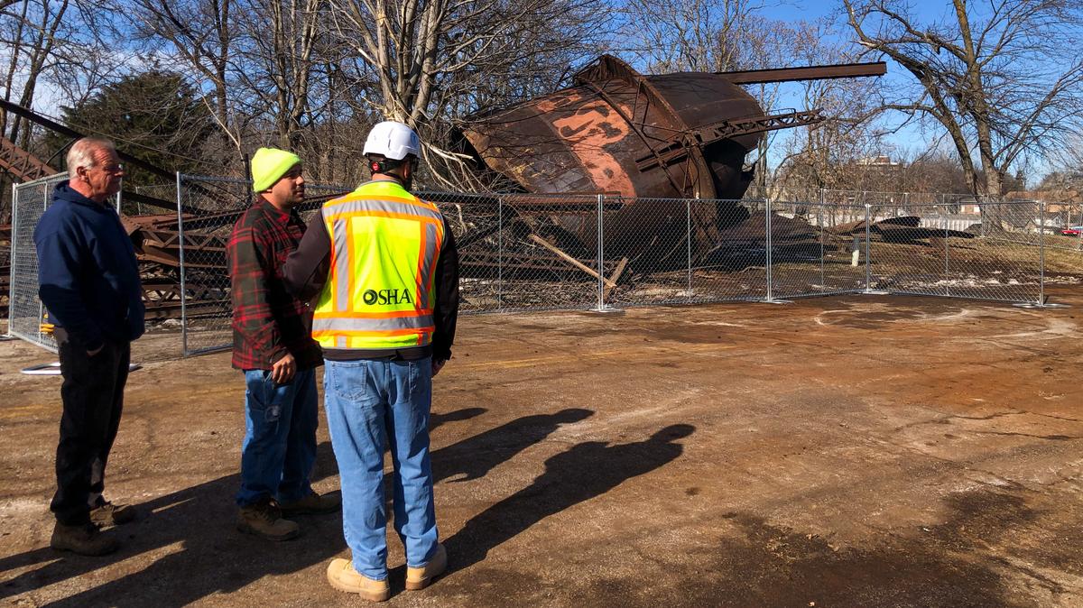 Occupational Safety and Health Administration (OSHA) workers were seen on the demolition site of a 112-year-old water tower in Independence just after 11 a.m. Wednesday. Workers were seen speaking with the contractor and taking photos at the work site.