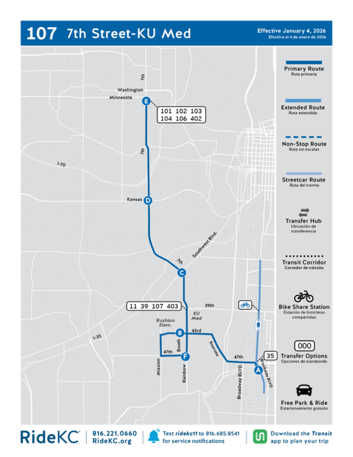 This map details changes being made to a bus line that runs between Kansas City, Kansas, and Kansas City, Missouri. Officials are extending the line out to the KC Streetcar stop located near Country Club Plaza on Jan. 5.