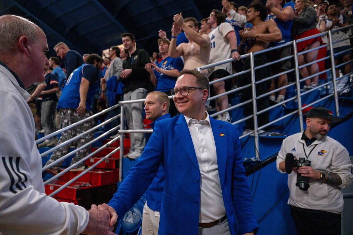 Kansas athletic director Travis Goff following the Jayhawks’ men’s basketball win vs. the Arizona Wildcats on Monday, February 9, 2026, at Allen Fieldhouse.