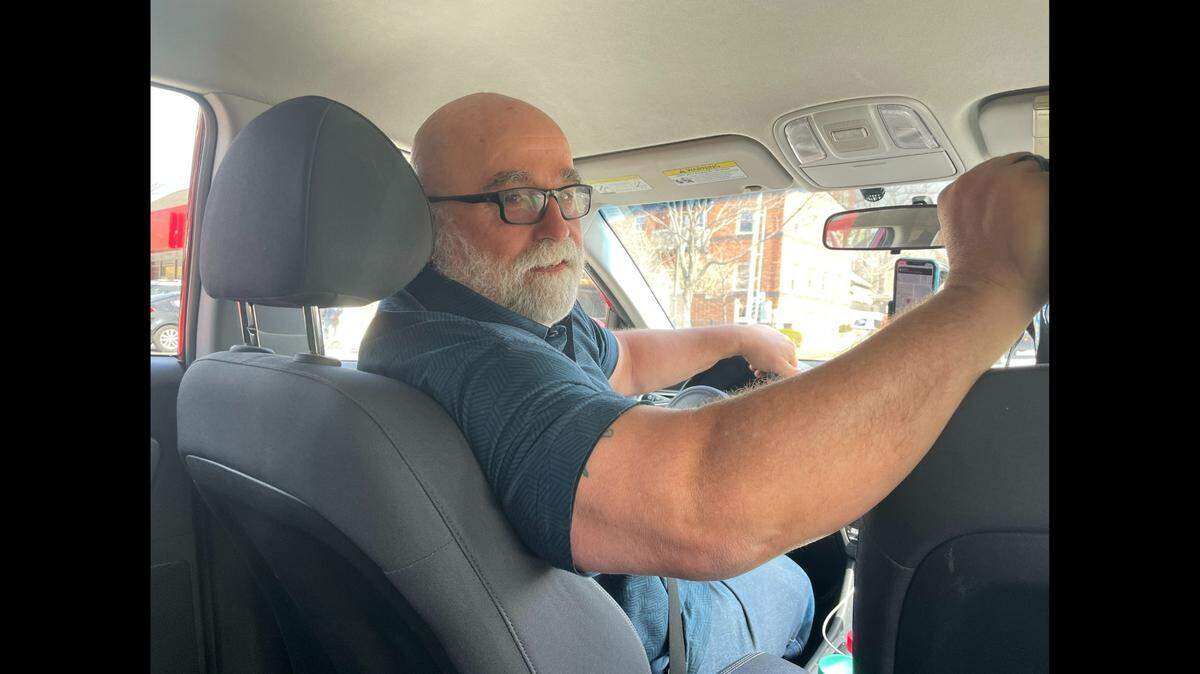 Rick Leavitt, 57, drives Uber since retiring from his a mobile medical company in June, 2021. The price surge, he said, has led to more customers and less competition for now. He hopes to use the earnings to book a trip to Italy.