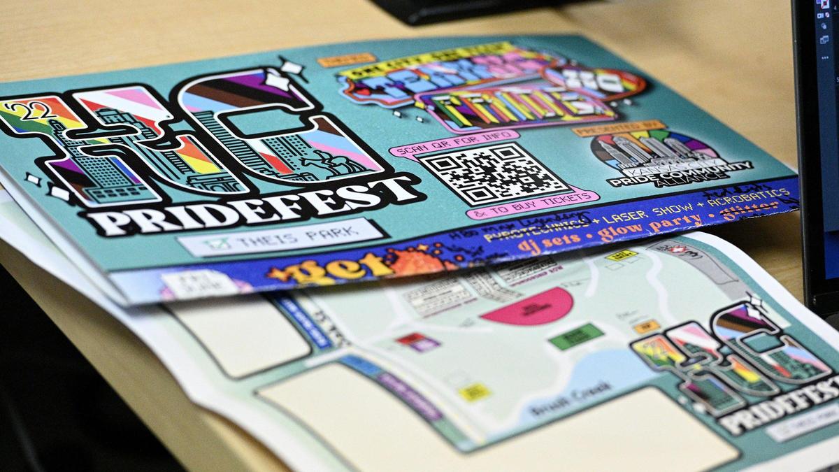 Promotional materials for Kansas City Pride festival June 10-12 in Theis Park.