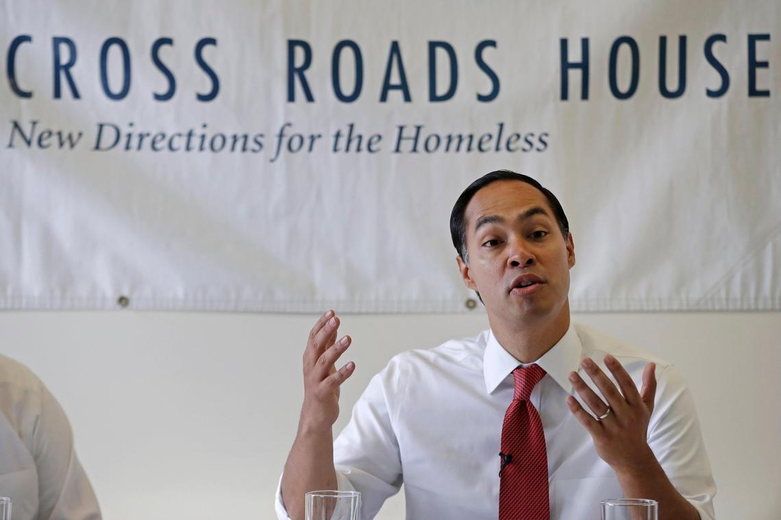 Democratic presidential candidate and former Housing Secretary Julián Castro has taken on foster care as one of his campaign issues. He is seen here last August during a discussion about homelessness at a transitional housing shelter in New Hampshire.