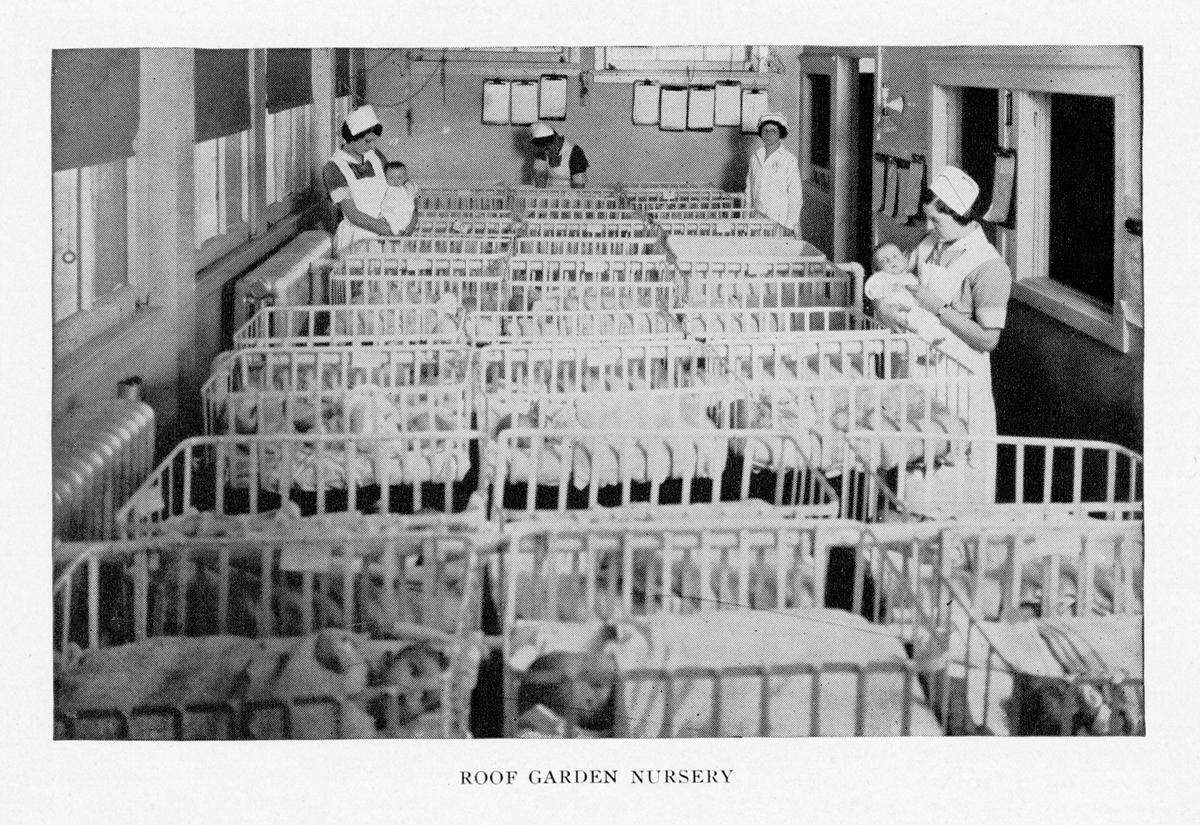 Willows roof garden nursery, from A Ten Years’ Survey of Seclusion Maternity Service. 1937.