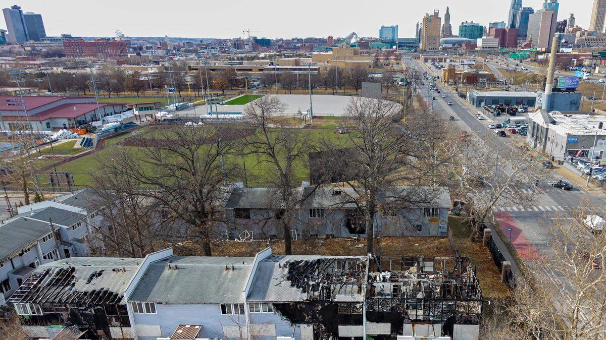 Fire damage can be seen in several units at Parade Park, a housing complex, slated to be torn down later this month on Thursday, Jan. 15 2026. Kansas City firefighters have responded to multiple fires at the vacant complex at 2100 block of East 15th Terrace, over the past several months.