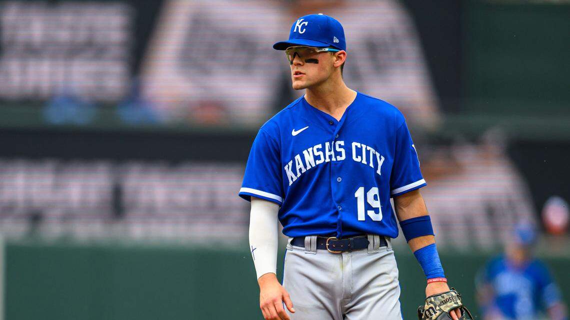 Kansas City Royals second baseman Michael Massey (19) moves into position during the sixth inning against the Baltimore Orioles at Oriole Park at Camden Yards on June 11, 2023.
