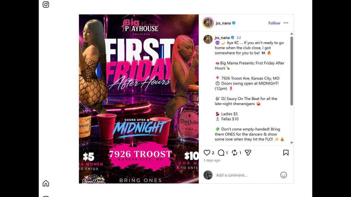 Kansas City Mayor Quinton Lucas blamed an unlicensed, after-hours club for another mass shooting. Nine people were wounded when gunfire was sprayed into a crowd about 4 a.m. Saturday, about four hours after the club opened. This Instagram flier posted on Thursday promoted the early Saturday morning event.