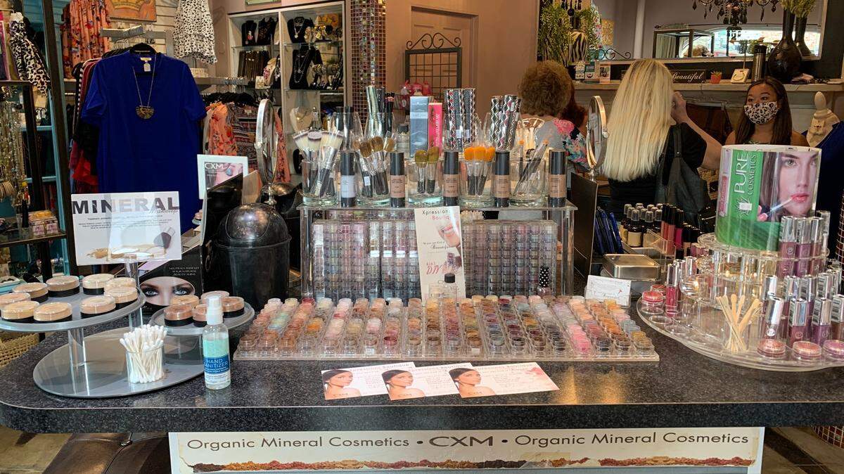 Xpressions Boutique, which stayed busy during a summer sale earlier in the month, specializes in organic makeup and beauty products.