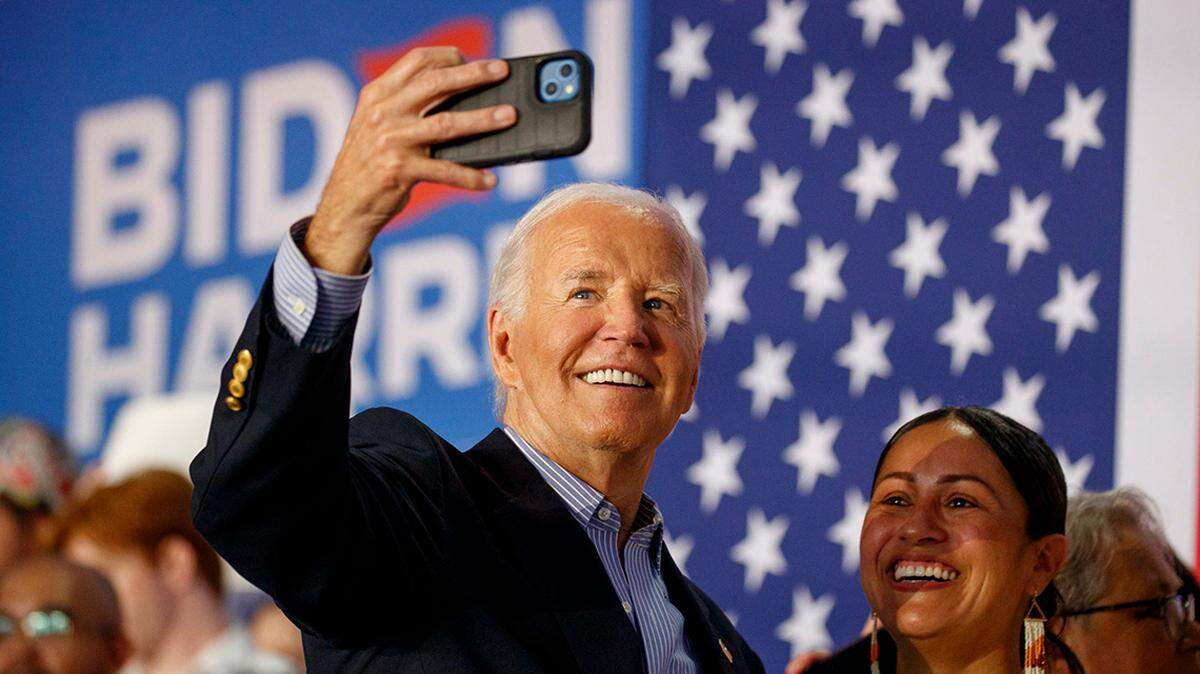 President Joe Biden takes a photo with fans at a campaign stop at Sherman Middle School in Madison on Friday, July 5, 2024. - Max Correa / Milwaukee Journal Sentinel